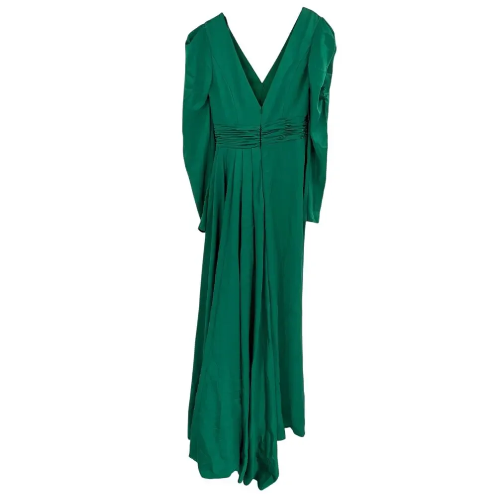 MAC DUGGAL Dress Size 2 NEW Green V Neck Puff Sleeve Emerald - Picture 4 of 6